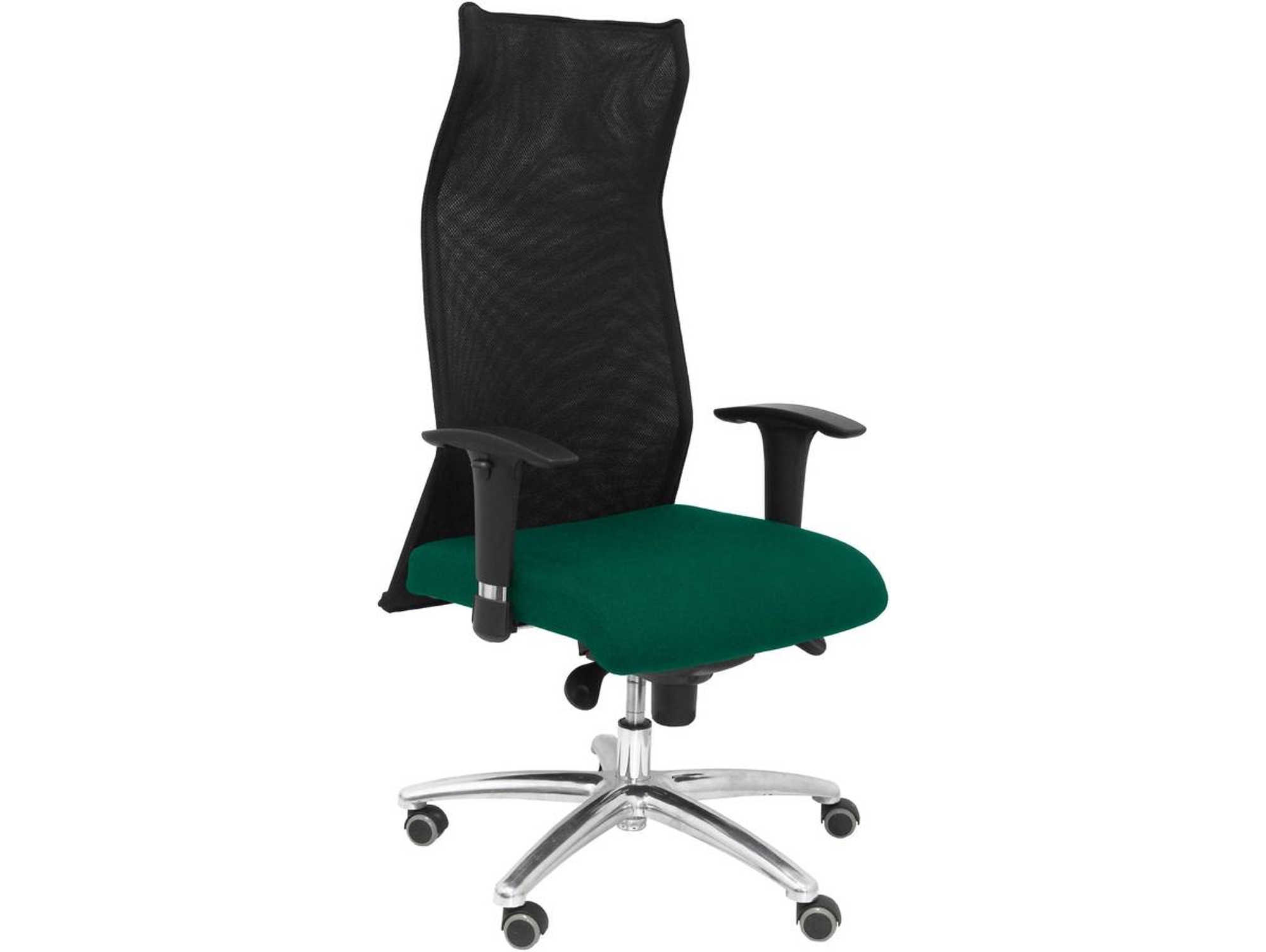 Silla de Escritorio Ejecutiva PIQUERAS Y CRESPO Sahúco XL Verde Oscuro y Negro con ruedas de parqué (Malla y Tejido)