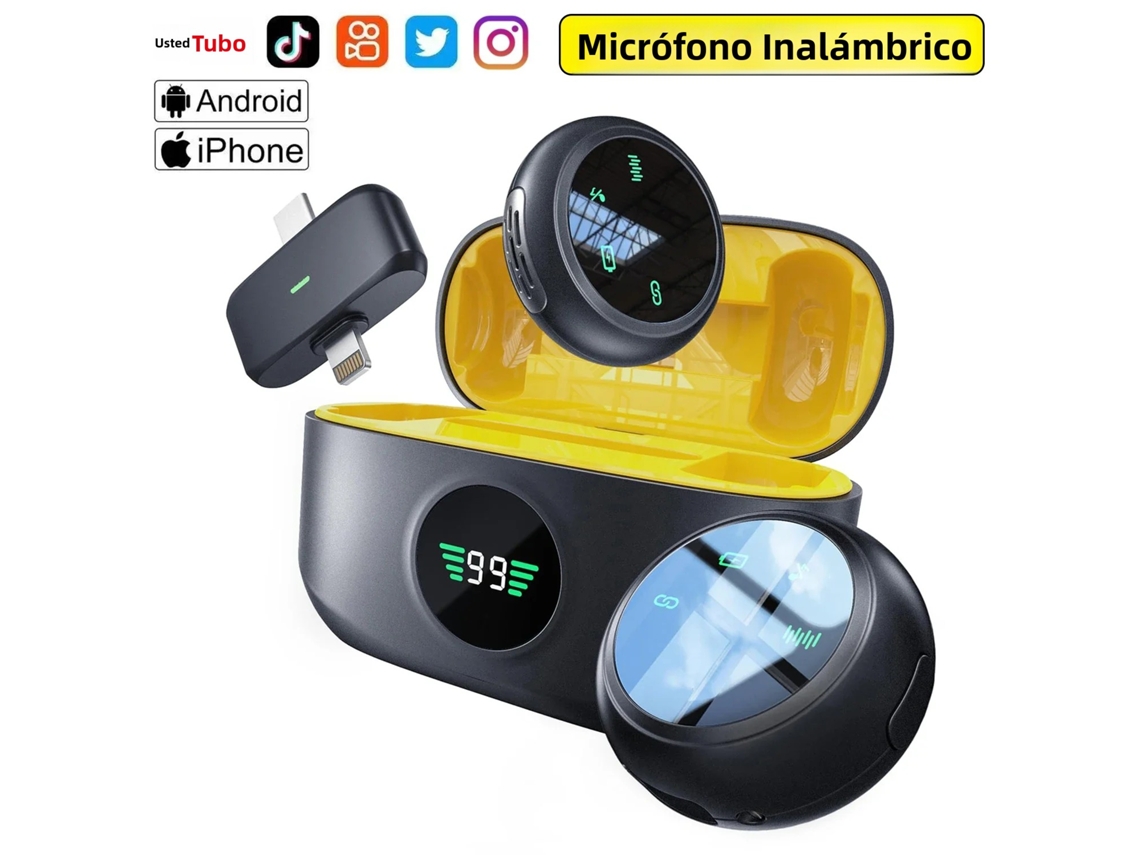 Micrófono de solapa inalámbrico 2 en 1 con estuche de carga y minimicrófono. Mdug