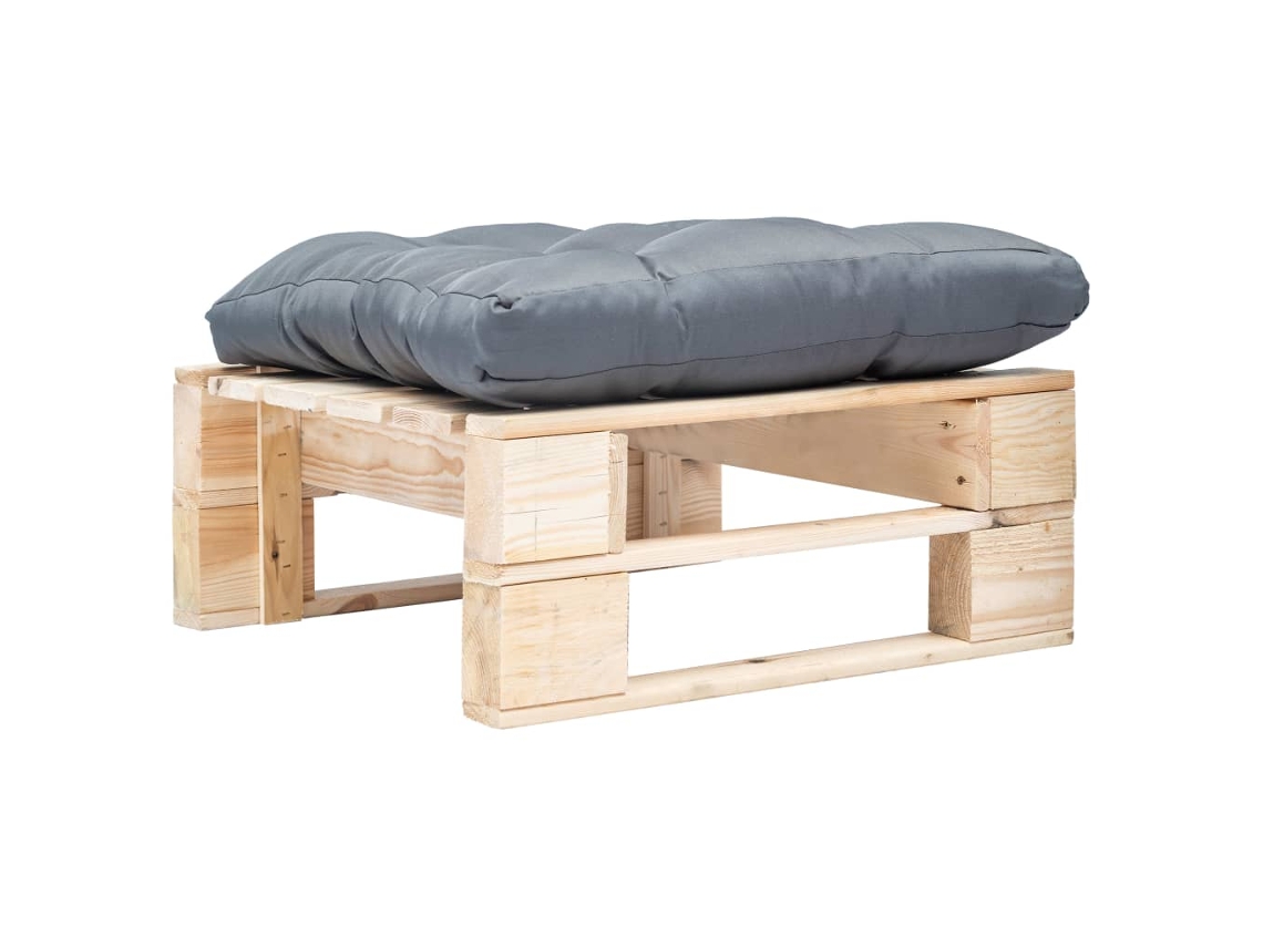 Otomana de palé con cojín gris de madera natural, DKD HOME DECOR