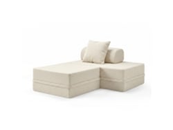 Sofá Modular 2 Lugares + Puff Convertible Bouclette Beige