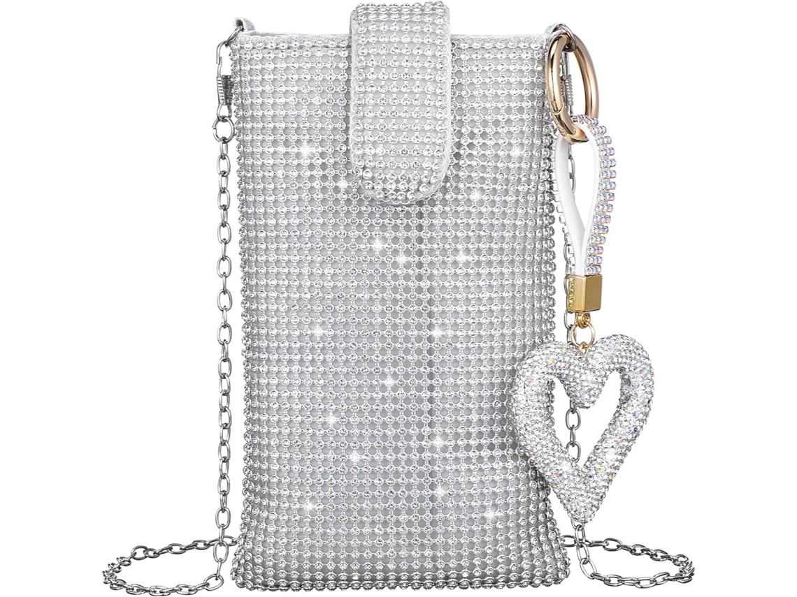 Bolso Bandolera Pequeño Plateado Ciieeo Con Llavero De Corazón Y Bolsillo Para Teléfono