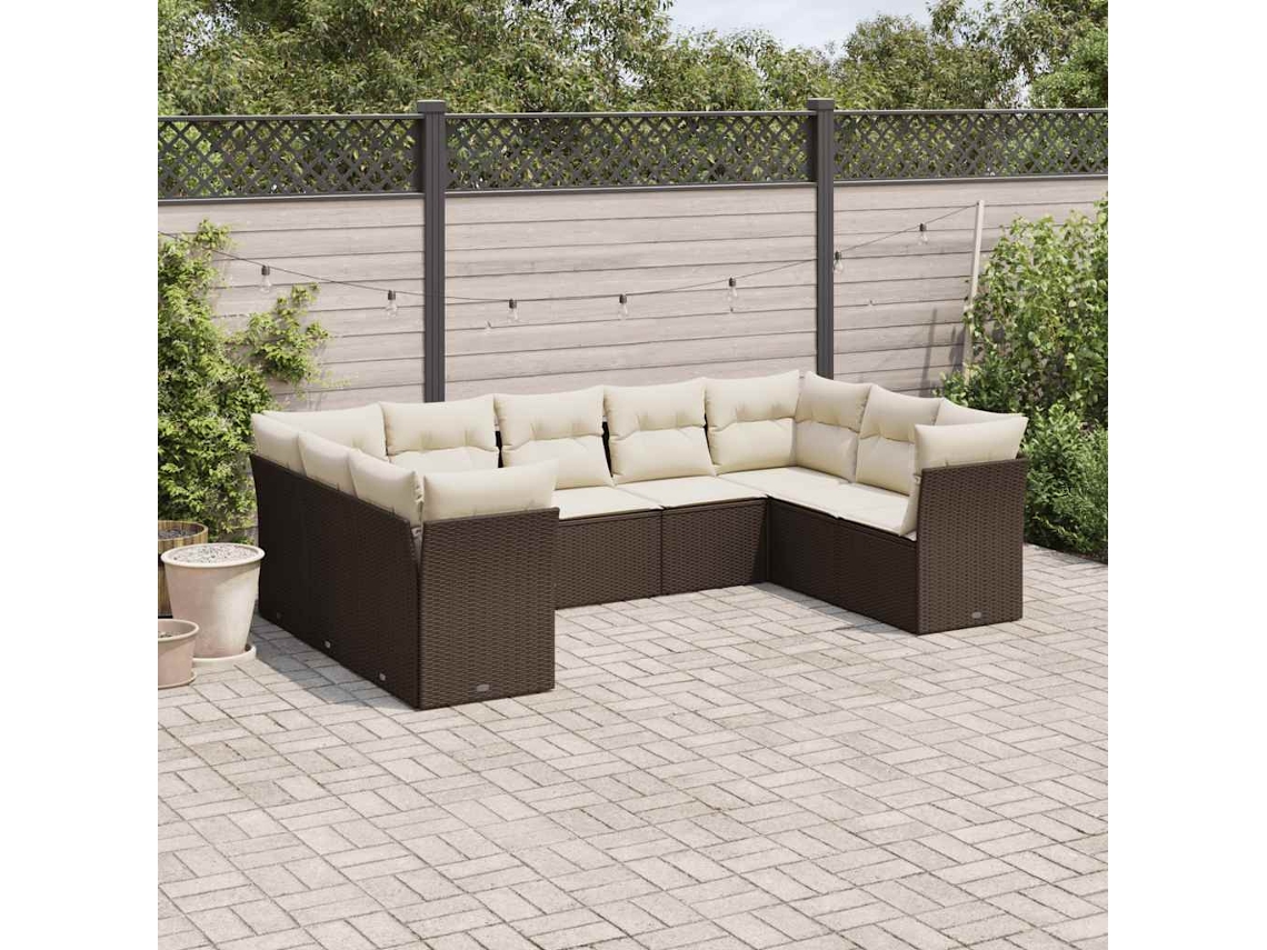 Conjunto de sofá de jardín de 9 piezas con cojines de mimbre marrón DKD Home Decor