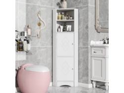 Columna de baño de esquina con 2 compartimentos abiertos y 2 puertas, estantes ajustables, Mobrio blanco
