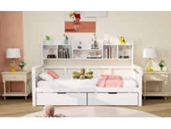 Sofá Cama 90x200 - Cajones, Estantes, Somier, Madera Maciza - Blanco