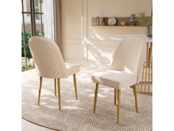 2 Sillas De Comedor Modernas De Terciopelo Beige Con Patas Doradas