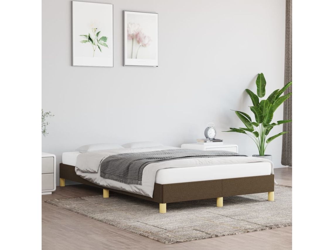 Cama De Matrimonio | Cama Para Adultos | Estructura De Cama Sin Colchón Tela Marrón Oscuro 120x200 Cm