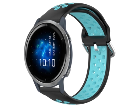 Correa Smartwatch para Garmin Venu 2 22mm Silicona Deportiva Transpirable Perforada (Negro + Azul)