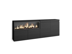 Aparadores para salón, 210, 4 Puertas, Chimenea eléctrica XXL, Negro SKRAUT HOME