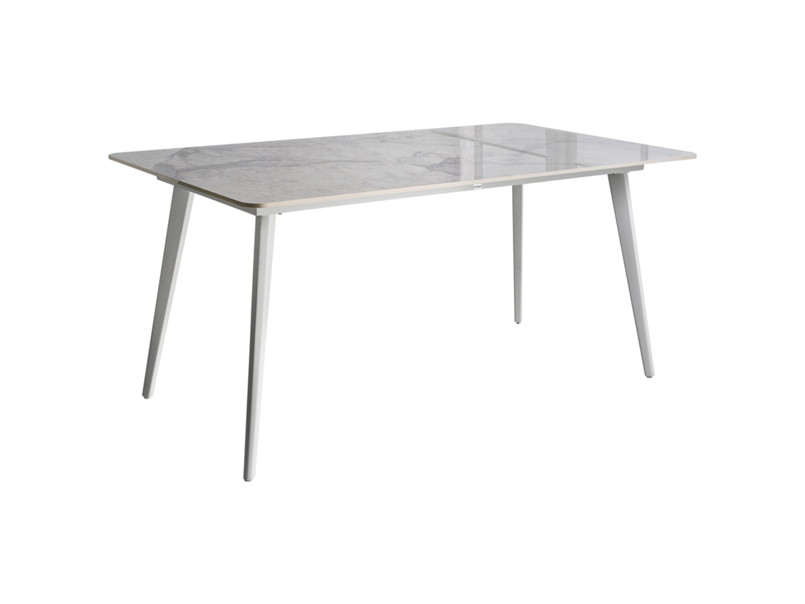 Mesa De Refeição De Jardim Rodallo 160 Cm 90 Cm Pedra Mármore Branco