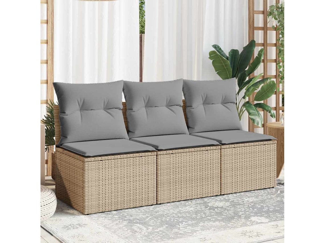 Sofá de jardín de 3 plazas con cojines de mimbre beige, Dkd Home Decor