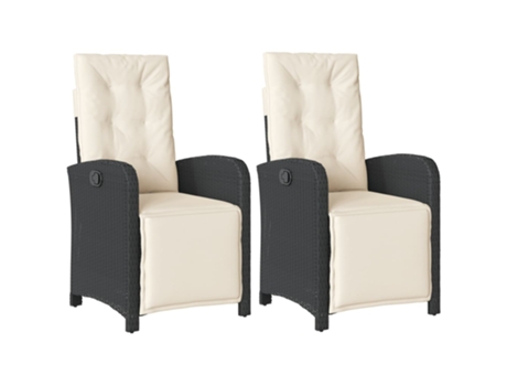 Conjunto 2 Sillones reclinables jardín con reposapiés VIDAXL ratán PE negro