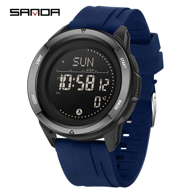 Reloj Digital Para Hombre Con Correa De Silicona Azul, Podómetro, Brújula Y Función Resistente Al Agua Para Uso En Exteriores.