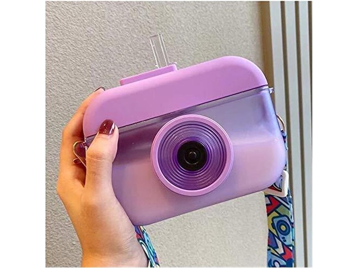 2026-44176-botella De Agua Linjou Forma Cámara 400ml Para Escuela Viajes Senderismo Y Actividades Al Aire Libre Morado