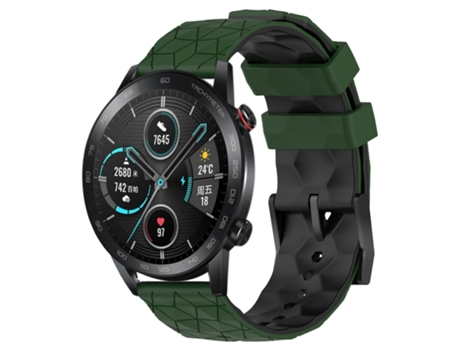 Correa de reloj inteligente para Honor Magic Watch 2, 46mm, 22mm, patrón de fútbol, correa de reloj de silicona bicolor (verde militar + negro)