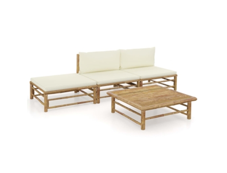MAISON EXCLUSIVE Set de muebles de jardín 4 piezas bambú y cojines blanco crema