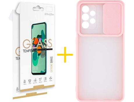 Carcasa y 2 Protectores de Pantalla de Vidrio Samsung A72 5G SKYHE Gel Protección Cámara Rosa