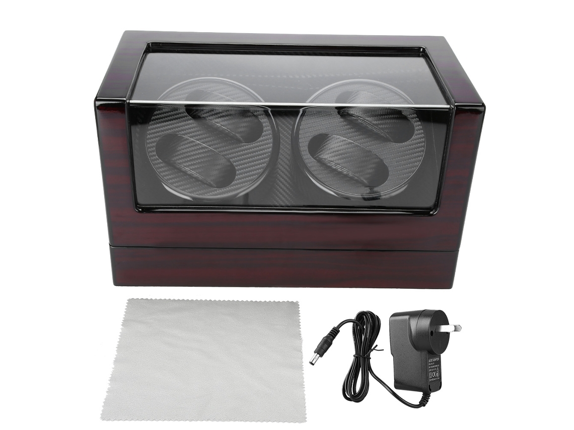 Caja giratoria mecánica para relojes, 4 compartimentos, almacenamiento automático, pantalla, rojo y negro.