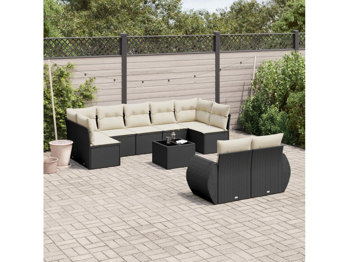 Conjunto de sofás de jardín de 10 piezas DKD Home Decor con cojines de mimbre negros