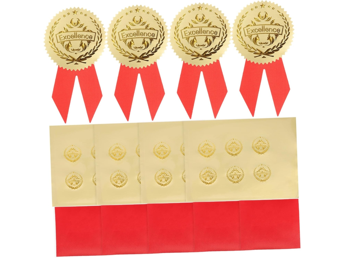 Juego De 72 Pegatinas De Medallas De Premio De Aluminio Con Relieve Dorado, 36 Medallas.