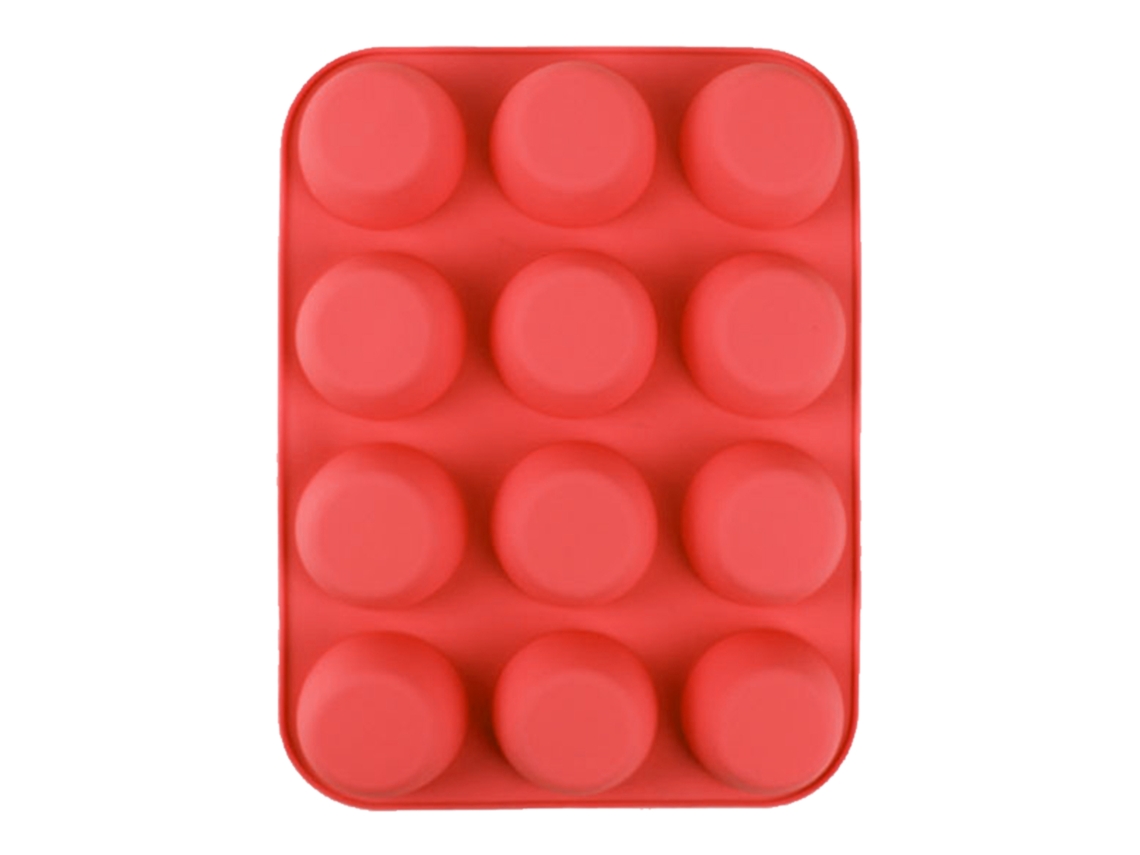 Molde de silicona para 12 cupcakes (rojo, fácil de desmoldar)