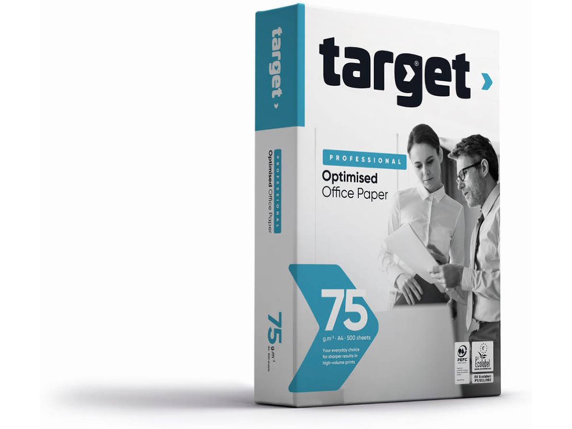 Papel TARGET Copia, láser y chorro de tinta profesional optimizado A4 75 gsm (500 Hojas - Blanco)