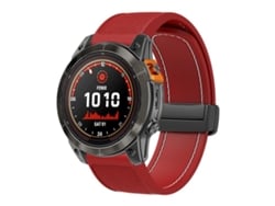 Bracelete Para Garmin (26mm) - Silicone Dobrável - Fivela Magnética - Liberação Rápida Vermelho E Branco