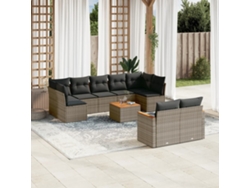 Conjunto de sofá de jardín de 10 piezas con cojines, ratán gris, DKD Home Decor