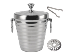 Cubitera De Acero Inoxidable De Doble Pared Con Tapa, Pinzas Y Colador, Capacidad De 1 Litro, Ideal Para Vino, Bares, Fiestas Y Bebidas.