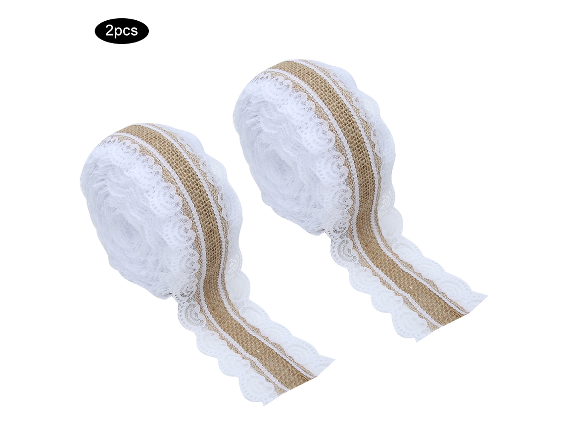 2 rollos de cinta de encaje de lino retro de 5 m para decoración de bodas y fiestas DIY Kofihety