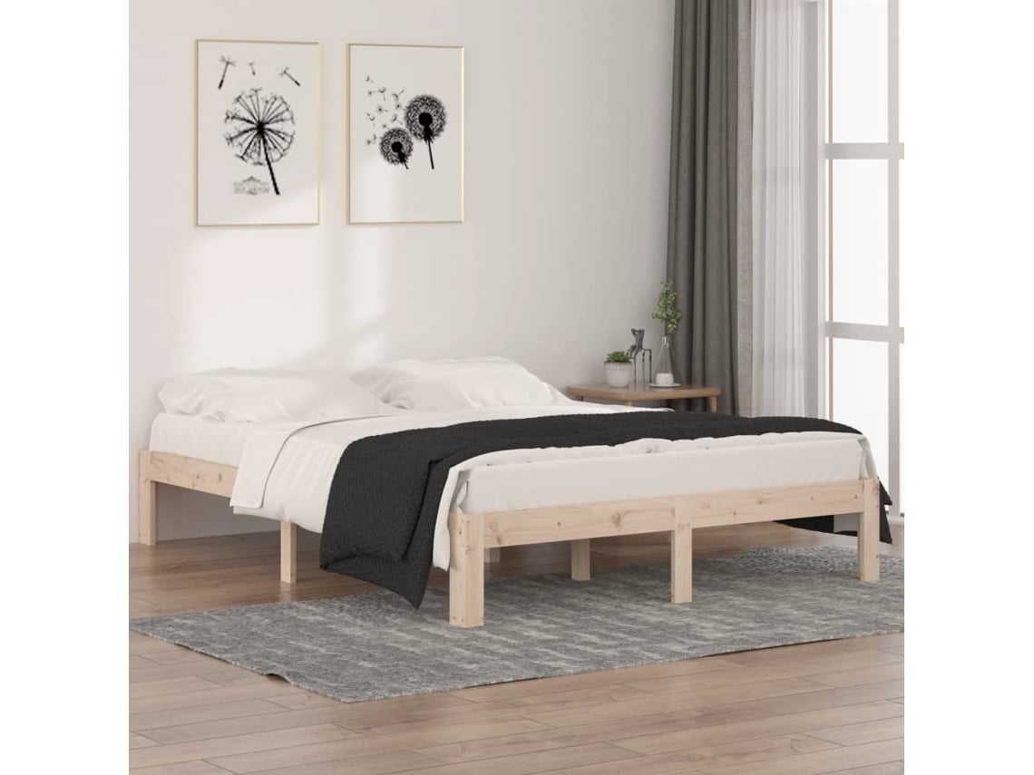 Estructura De Cama Doble Sin Colchón Madera Maciza 150x200 Cm
