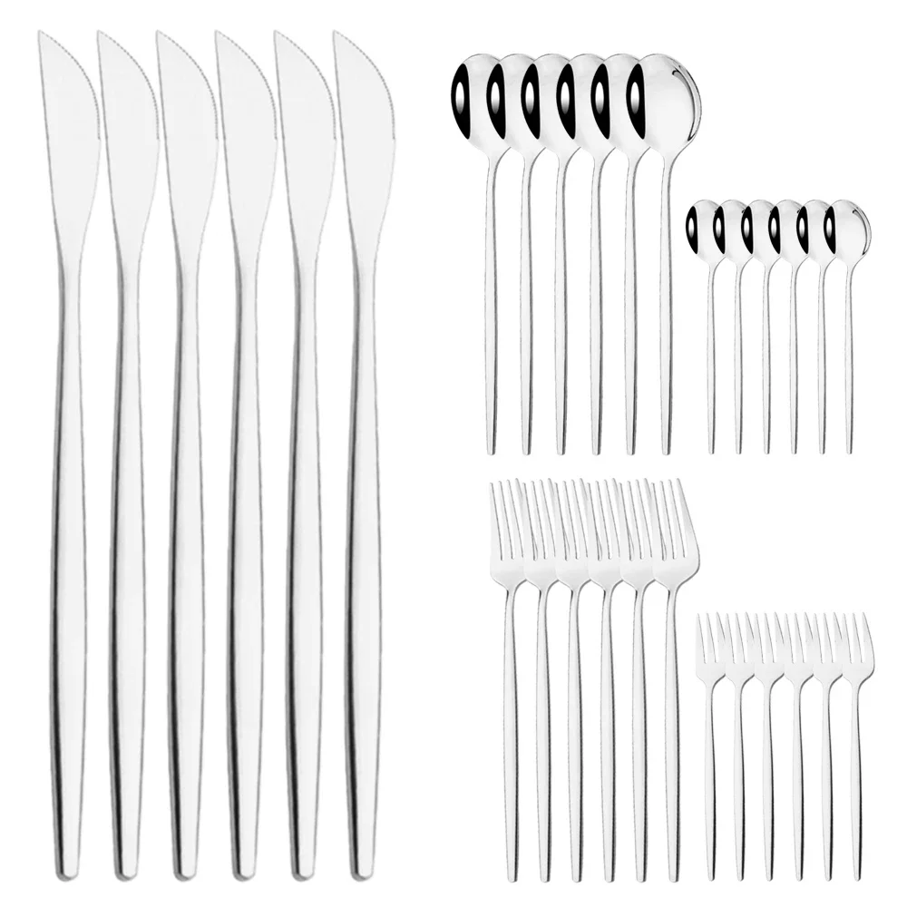 (plata, Juego De 30 Piezas) Cubiertos De Acero Inoxidable, Que Incluyen Cuchillo, Tenedor De Fruta, Cuchara, Etc.