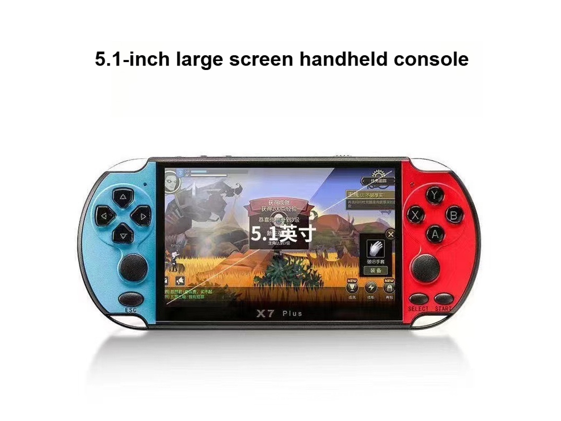 Consola de juegos portátil PSP con dos joysticks, versión arcade de alta definición con pantalla grande. x7plus - Pantalla de 5,1 pulgadas en rojo y colores.