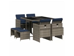 Maison Exclusive - Conjunto De Comedor De Jardín De 9 Piezas Con Cojines, Poliratán Gris