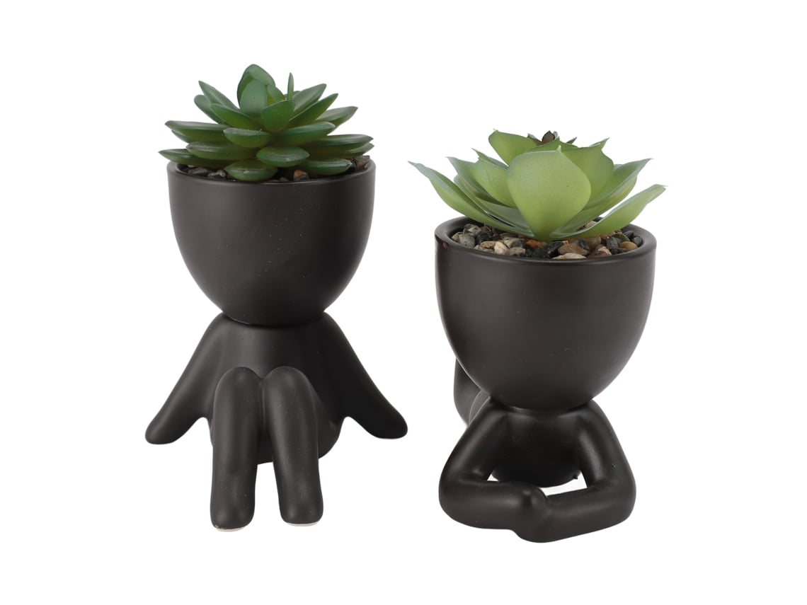 Rebe - 2 unidades de mini vasos artificiais fofos em formato de humano para decoração de mesa ou casa (preto)