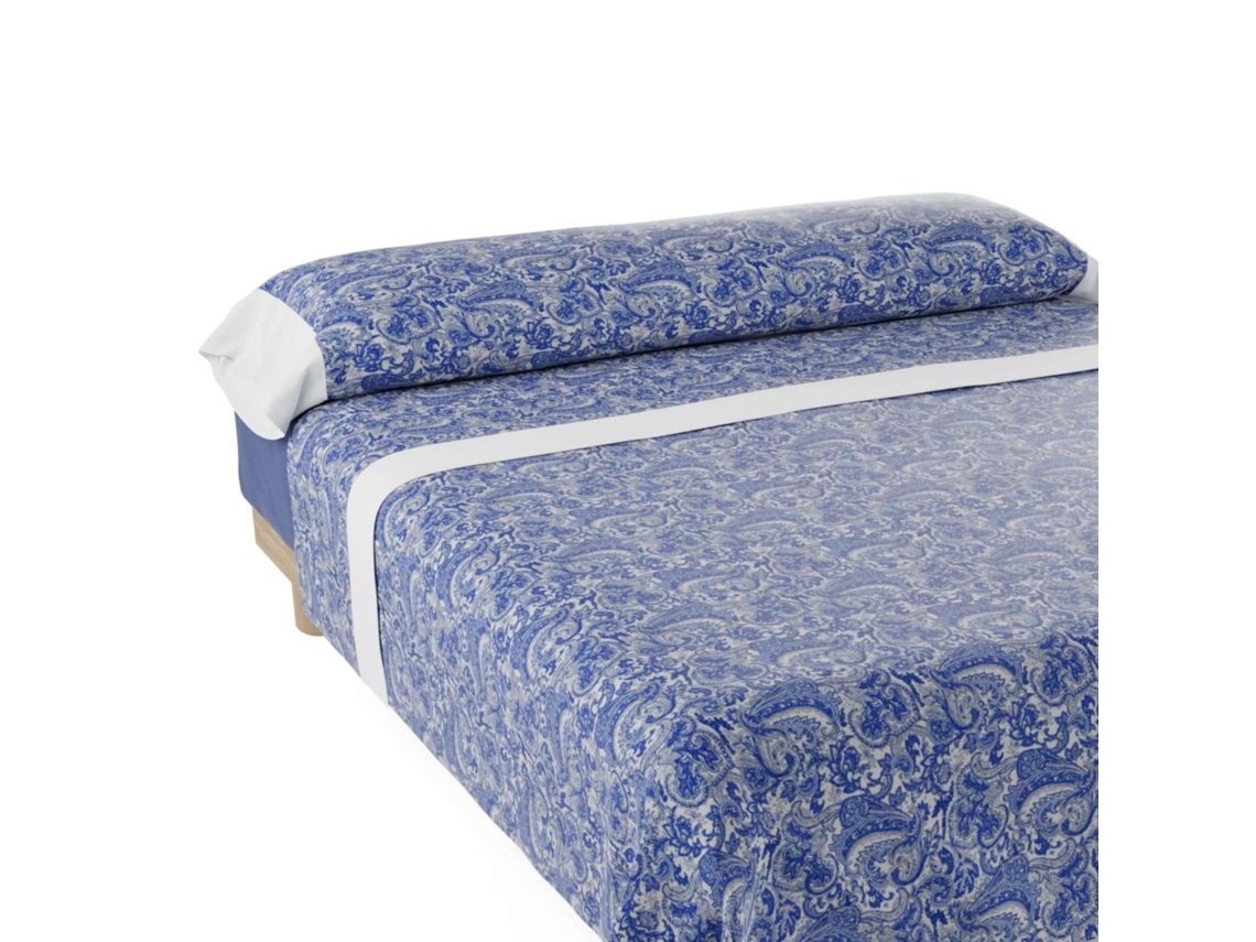 Juego de Sábanas cama 150 Nalui Atenea Tejido Polycotton, Lavable a 30º y Fácil Planchado Azul / Blanco