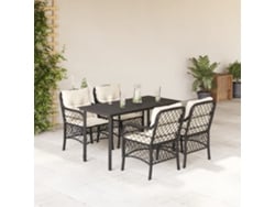 Juego de comedor de jardín de 5 piezas con cojines de mimbre negros de DKD Home Decor