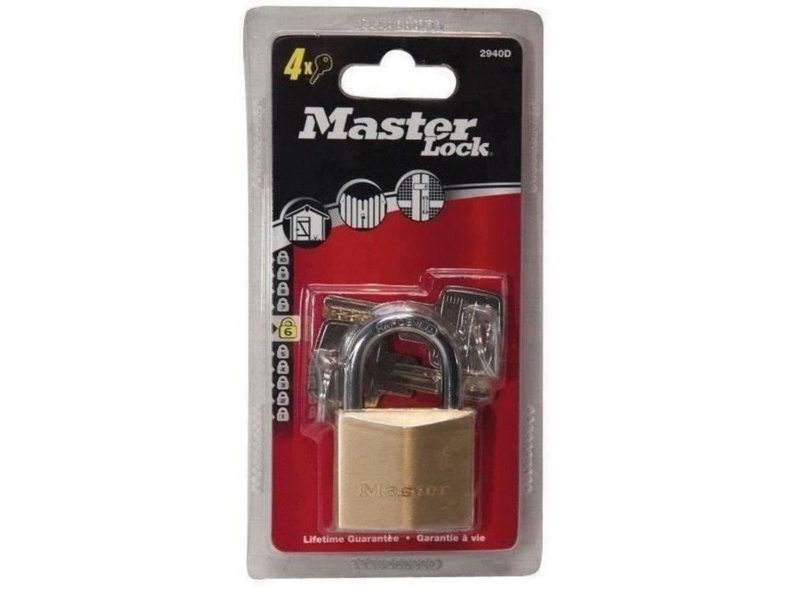Candado de latón Master Lock de 40 mm, arco de acero de 22 mm, 2 palancas de bloqueo y cilindro de 5 pines.