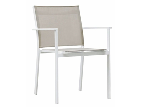 Cadeira Model Council Com Braços Branco E Aluminio E Taupe Textileno