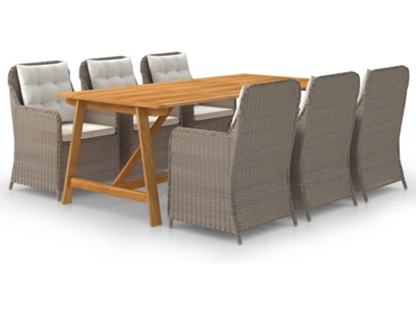 Conjunto 7 de comedor para jardín VIDAXL marrón