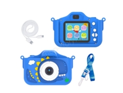 Cámara digital de dinosaurios para niños, 1080p, cámara frontal y trasera, juegos, azul