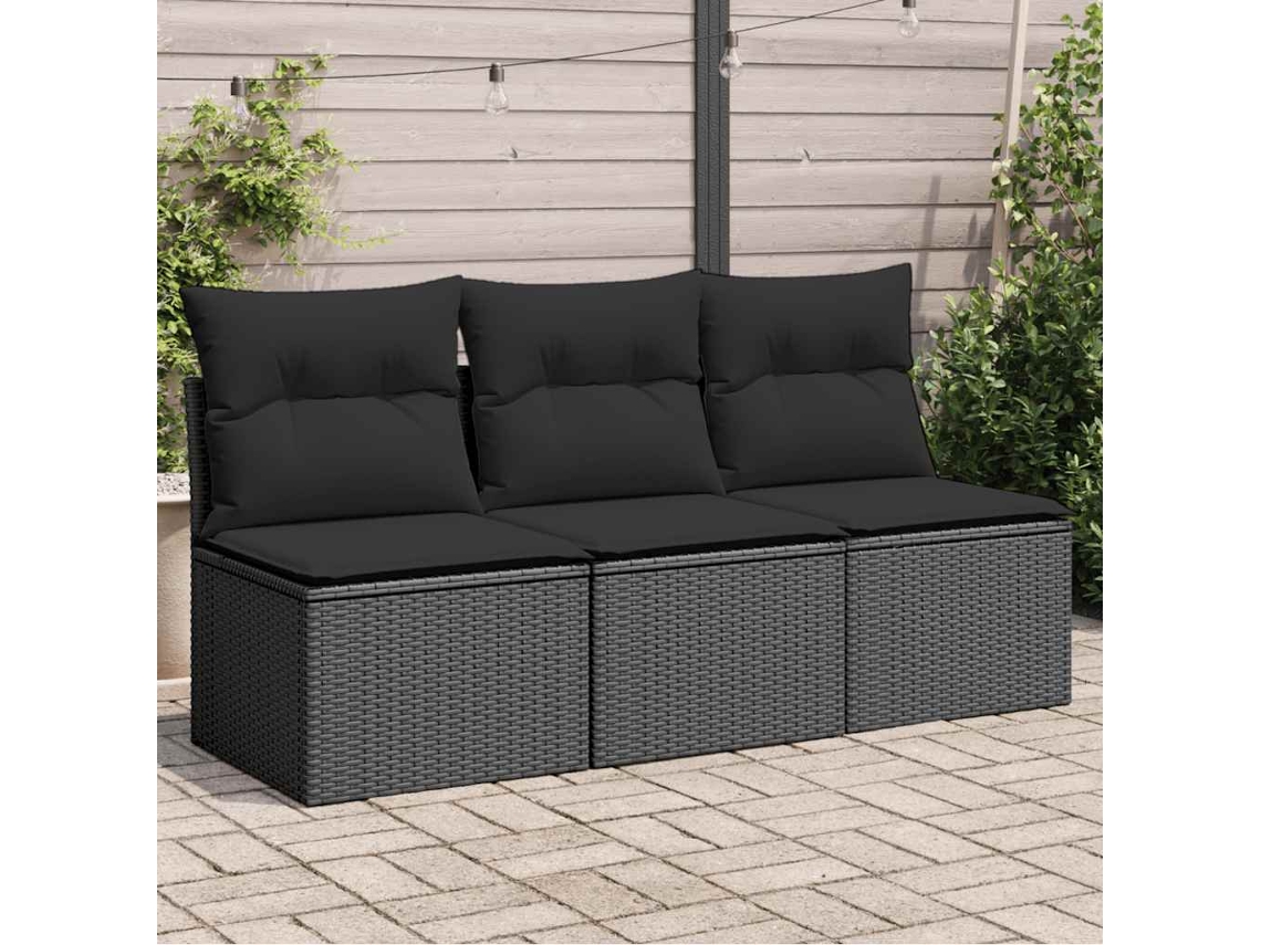 Sofá de jardín de 3 plazas con cojines DKD Home Decor en mimbre negro