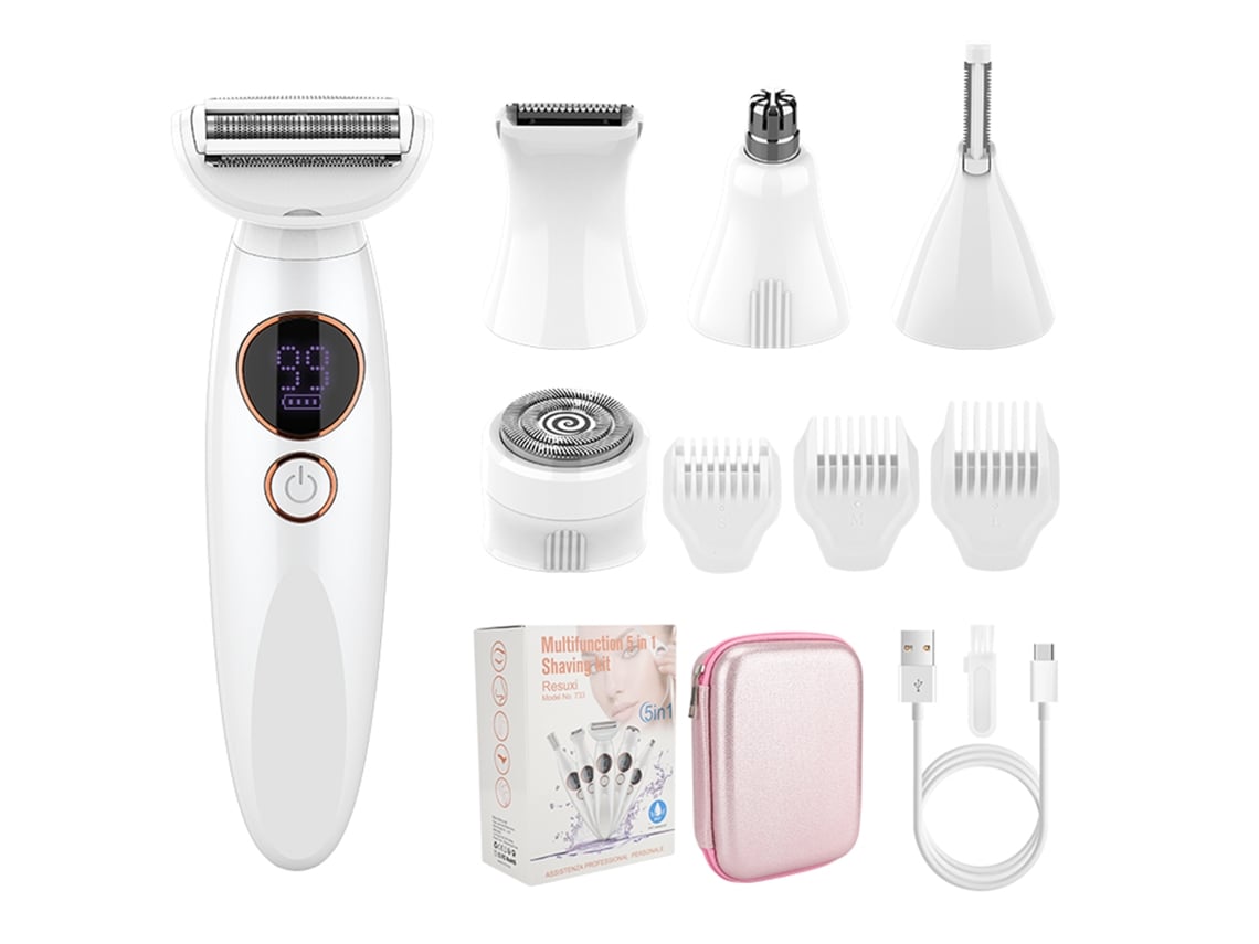 Aparelho de Depilação 5 em 1 2026 para Mulheres, Barbeador Facial, Aparador de Sobrancelhas, Resistente à Água IPX7 com Estojo de Armazenamento em EVA