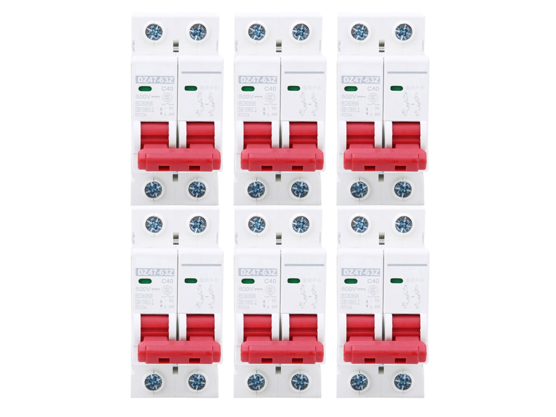 6pcs Interruptor De Circuito Mcb Dz47-63z Dc500v 2p 40a Protector De Sobrecarga Para Fotovoltaica