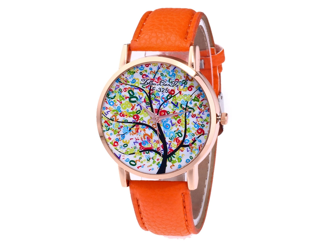 Reloj De Cuarzo De Pulsera Con Correa De Cuero Para Mujer Y Hombre (naranja)
