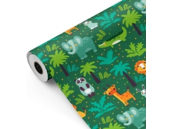 Rollo Papel Regalo Infantil Animales Selva 62cm X 80m Bobina Resistente Niños Cumpleaños - Fp Fiesta Paper