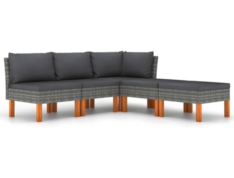 Conjunto 5 de muebles de jardín VIDAXL y cojines ratán sintético gris