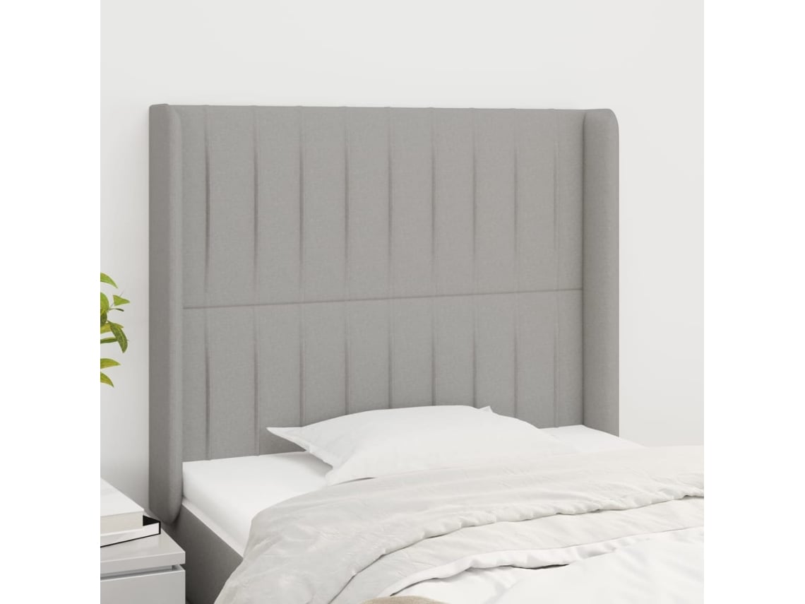 Cabecero con orejas de tela gris claro 93x16x118/128 cm