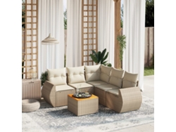 Conjunto de sofá de jardín de 6 piezas con cojines, mimbre sintético beige, Dkd Home Decor