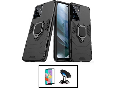 Kit Carcasa Militar Magnética + Protector de Pantalla + Soporte Magnético Samsung Galaxy S22 Ultra 5G G4M Negro