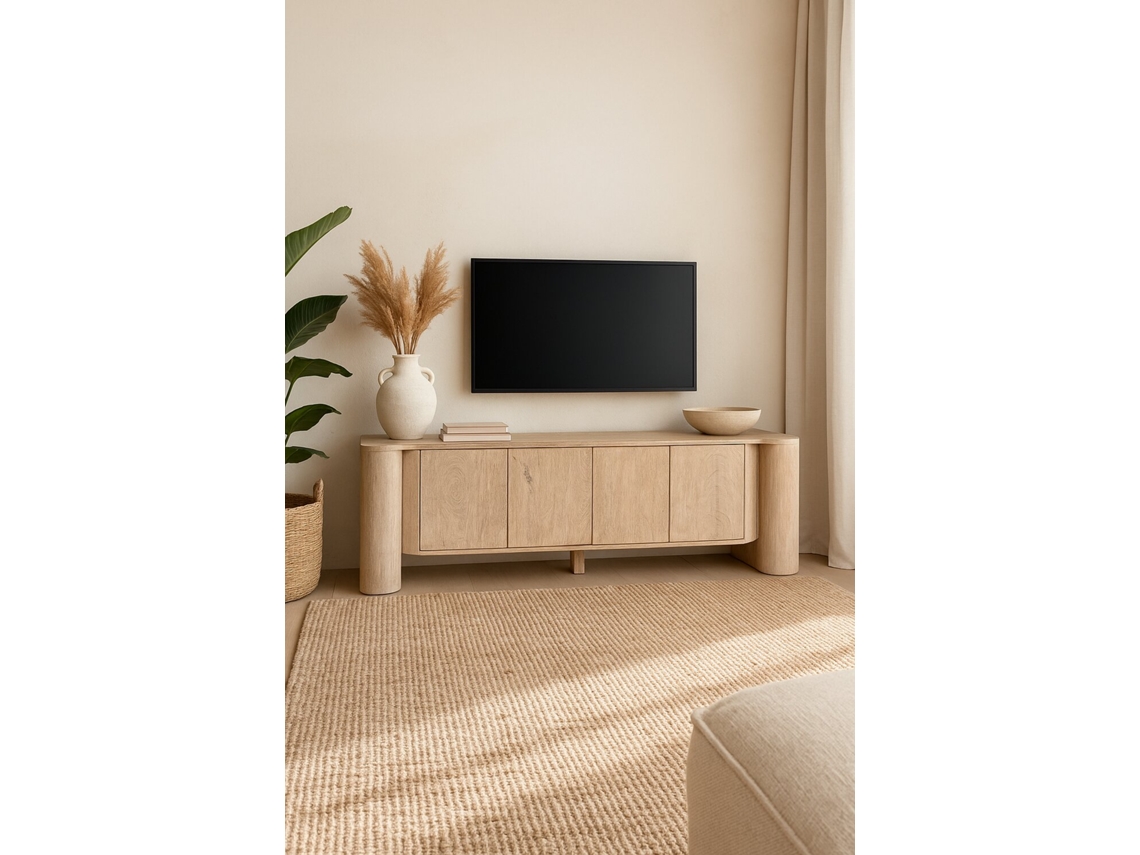 Mueble para TV de madera de mango, con acabado blanco lavado, 180x40x60cm ALEXANDRA HOUSE LIVING
